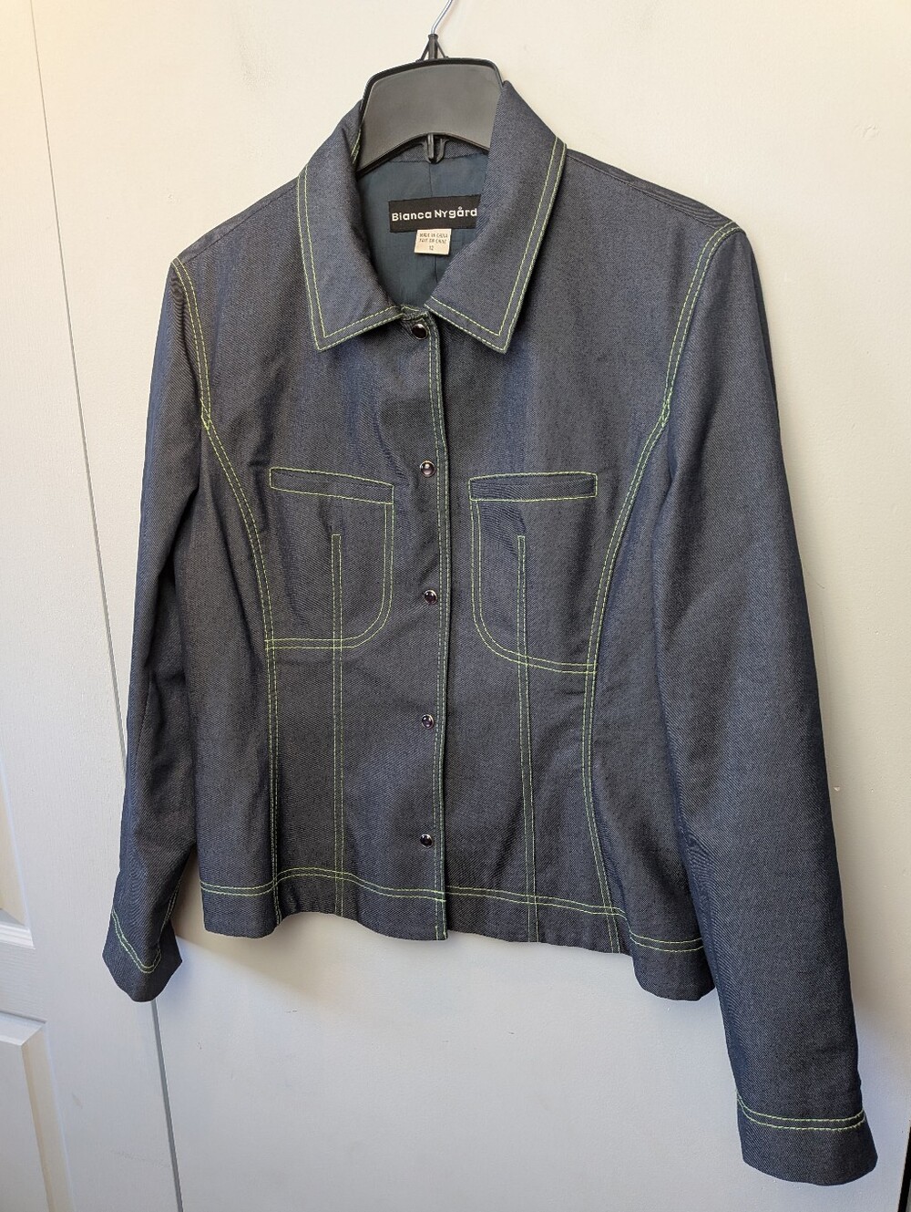 BIANCA NYGÅRD Women Jeans Jacket Size 12 Denim Snap Button Green Seams